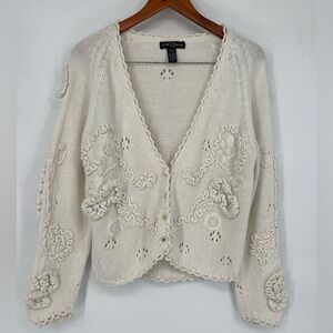 One Step Up Cardigan floral and swirling 3D bobble or crochet embellishments